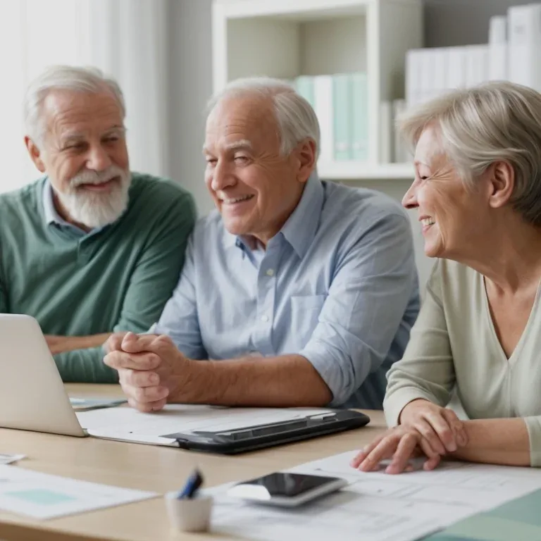 Senior couple reviewing insurance documents with adviser